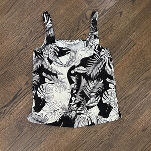 Christian Siriano Black & White Cream Tropical Print Camisole Beach Costal Vibe